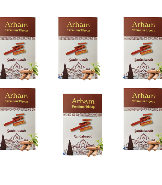Arham Premium Sandalwood Dhoop Cones (Pack of 6) | 21 cones each